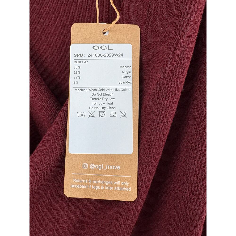 OGL Top Size L NEW Ruby Red Maroon Surplice Long Sleeve Top V Neck Stretch - Picture 6 of 11
